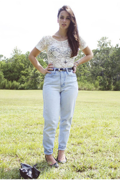 Light Blue High Waisted Vintage By Shevahh Jeans, Off White .