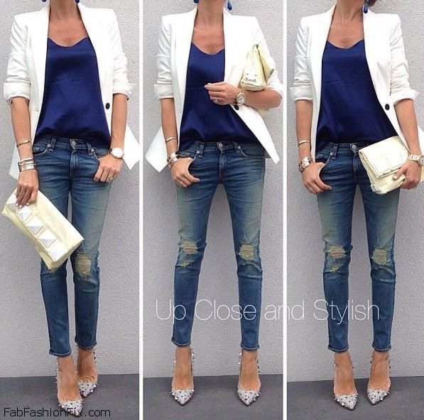 how to wear white blazer with ripped jeans | Fab Fashion F