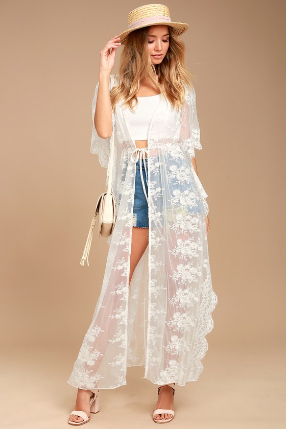 Sweet Honey White Lace Kimono Top | Lace kimono outfit, White lace .
