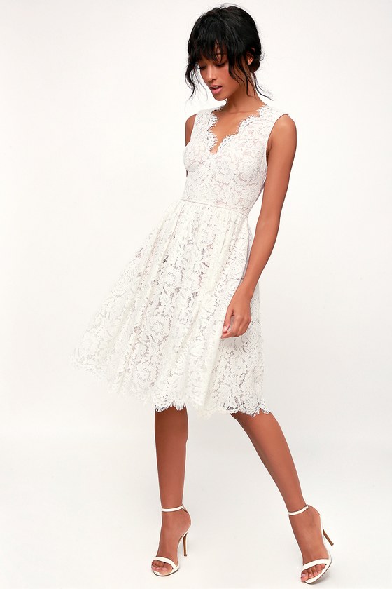 Love Swept White Lace Midi Skater Dress | White lace midi dress .