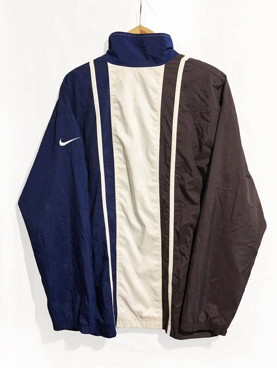Vintage 90s Nike Windbreaker jacket Blue/White/Brown Size XL .