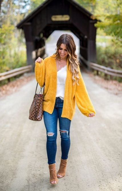 46+ Ideas How To Wear Yellow Cardigan Mustard Sweater | Cardigan .
