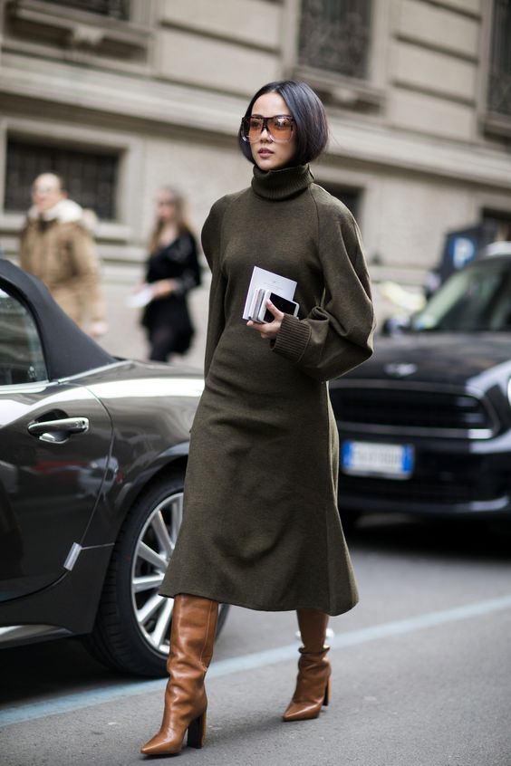 Sweater dress olive brown
