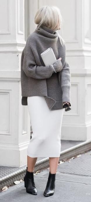 turtle neck knit. pencil midi skirt. | Fashion, Street style .