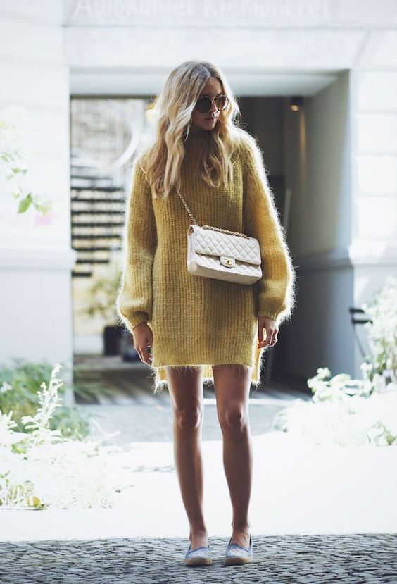 Knitted sweater dress mustard
