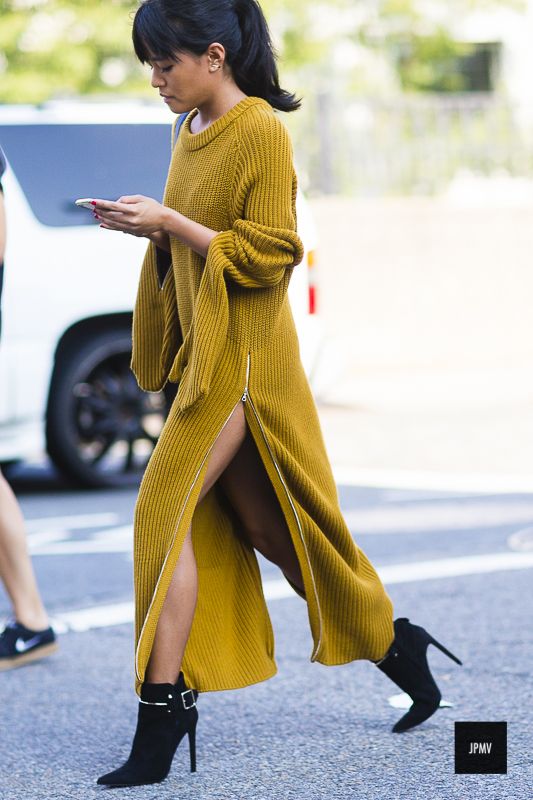 Yellow knitted sweater dress