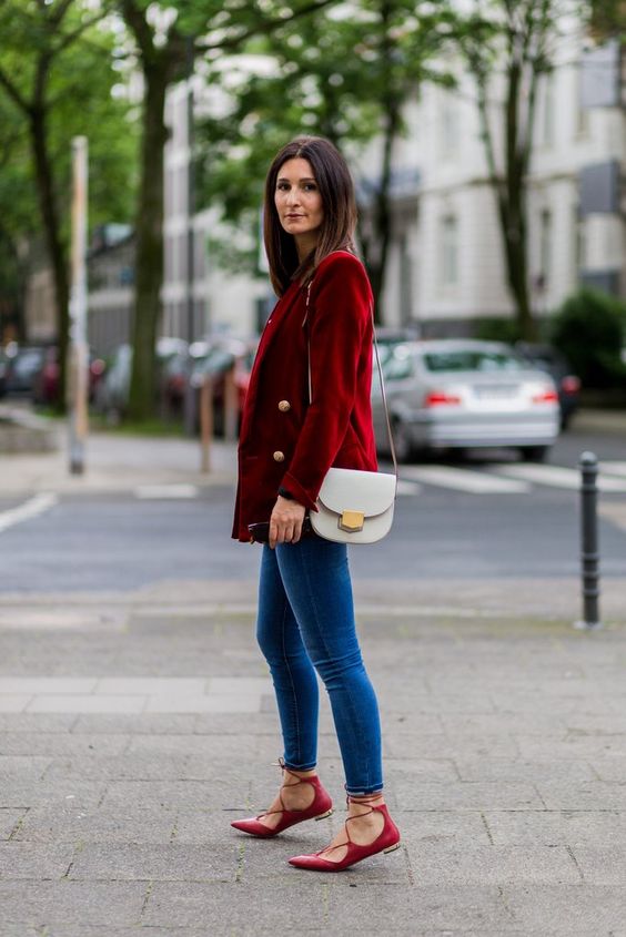 Red blazer lace-up shoes