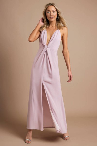 Lavender deep maxi dress with deep V-neck