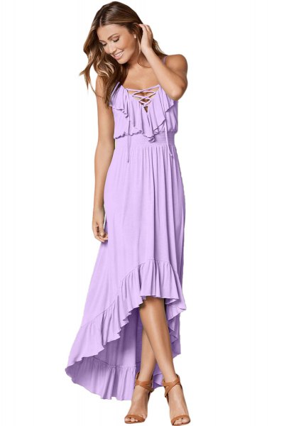 Lavender Maxi High Low Ruffle Hem Dress
