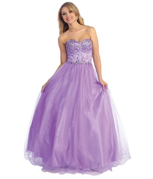 Lavender sequins and tulle fit and flare floor length evening dress