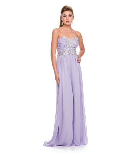 Lavender Strapless Fit and Flare Maxi Flowy Ball Gown