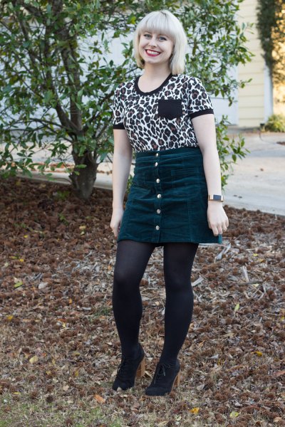 Leopard print t-shirt with mini skirt