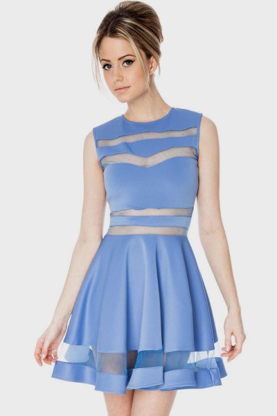 Light blue, sleeveless fit and semi-transparent summer dress