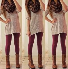 light gray crochet oversize sweater with a leopard print scarf and boots in the middle of the calf