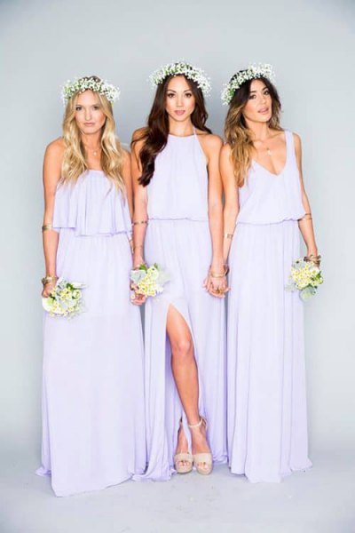 light purple bridesmaid dress with a ruched waist