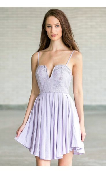 light purple spaghetti strap deep V-neck mini pillow dress