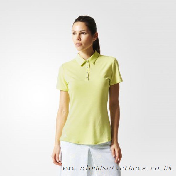 Light yellow polo shirt with a white knee-length, straight skirt