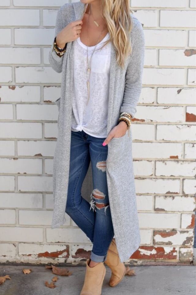 long cardigan boots ripped skinny jeans with cuffs
