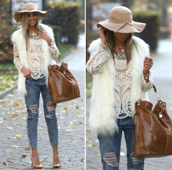 Daily street style ideas | Vest outfits, Fur vest outfits, White .