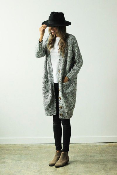 long knitted sweater cardigan outfit