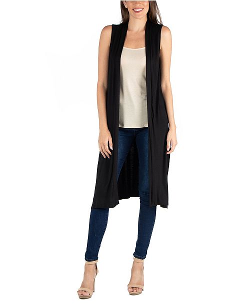 24seven Comfort Apparel Sleeveless Long Cardigan Vest with Side .