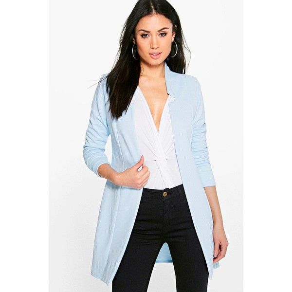 Boohoo Gracie Rib Longline Blazer | Long blazer jacket, Blue .