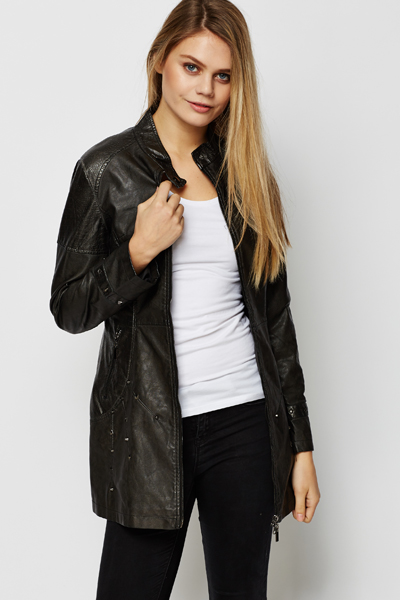 Longline leather jacket women