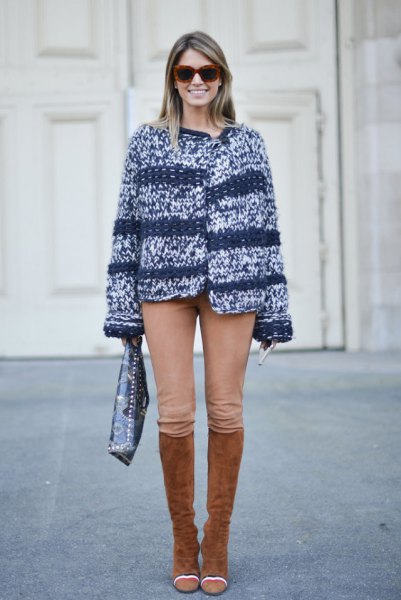 Marbled knitted sweater riding breeches