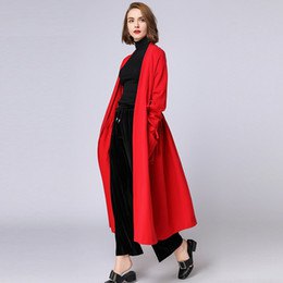 Maxi long red cardigan with black pants with wide legs