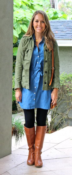 Military jacket with buttoned chambray dress