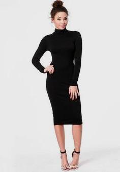 Long-sleeved midi dress with stand-up collar and open toe heels