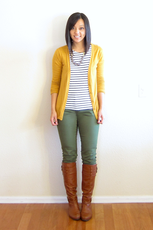 Putting Me Together: Olive and Mustard | Yellow cardigan outfits .