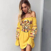 Mustard yellow off shoulder floral shirt dress