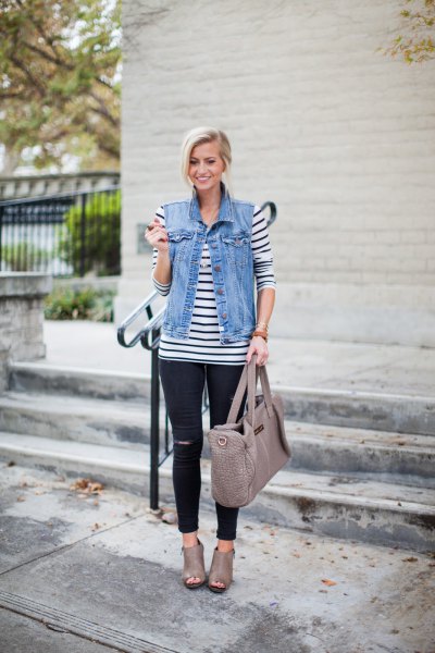 dark blue and white striped long sleeve t-shirt