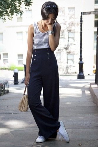 navy and white striped vest top