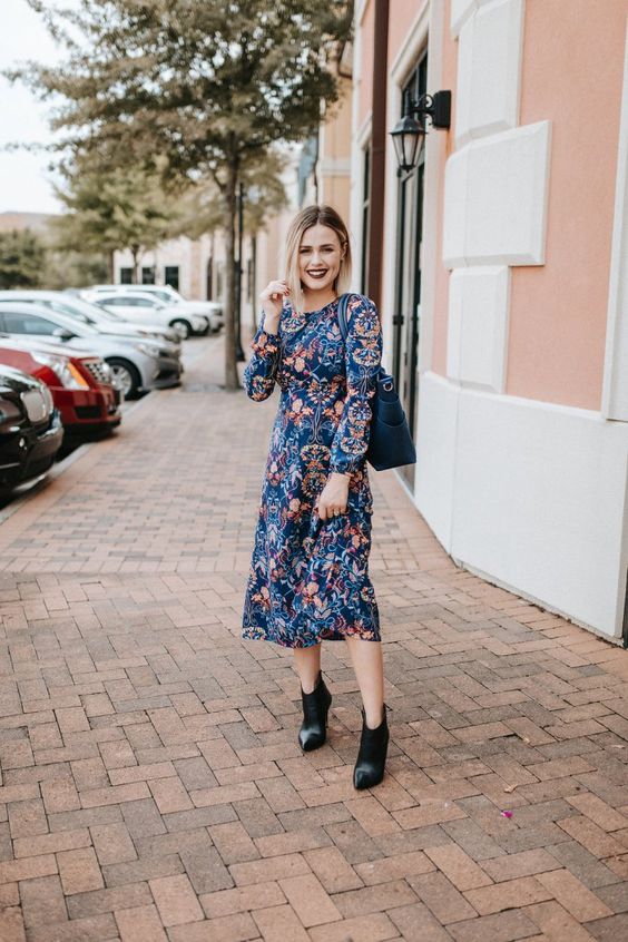 Navy floral dress ankle boots