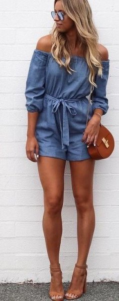 strapless romper brown heels with open toes