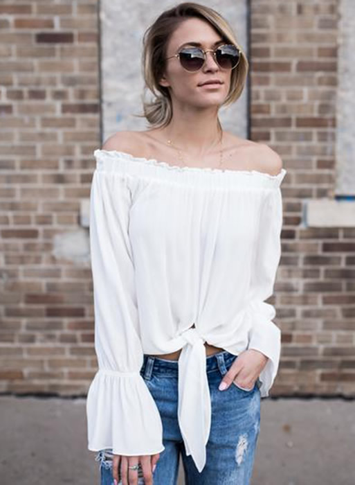 strapless tie front blouse outfit