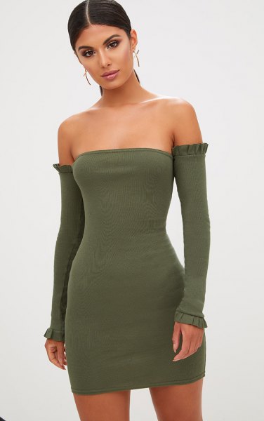 Olive green tube dress with long sleeves