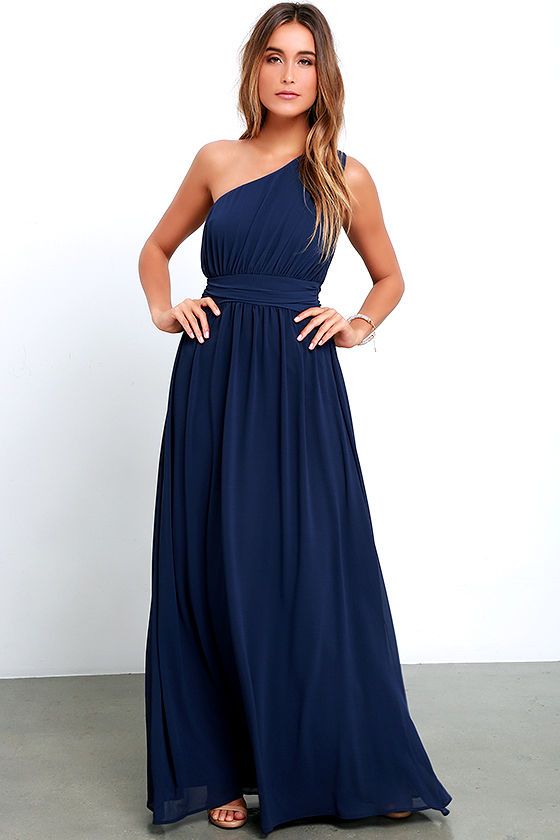 Looking Glass Navy Blue One-Shoulder Maxi Dress in 2020 | Navy .
