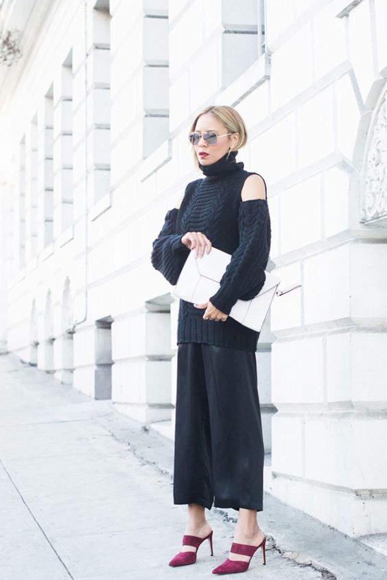 open shoulder sweater all black everything