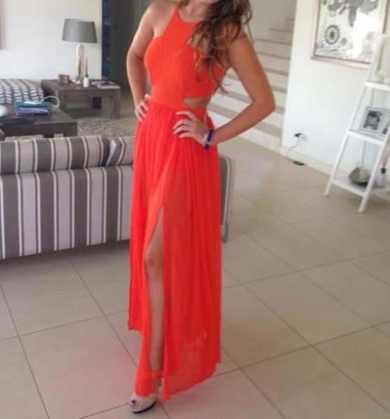 orange-colored maxi pillow dress with cut out side