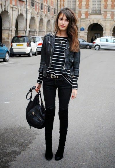 short-cut shirt with leather jacket