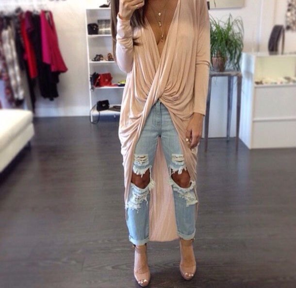 pale pink long sleeved draped high low maxi top