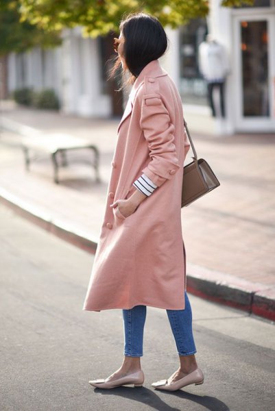 light pink long trench coat slippers of the same color