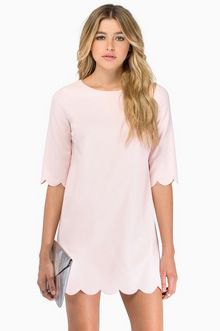 pale pink t-shirt dress with scalloped hem and sleeves