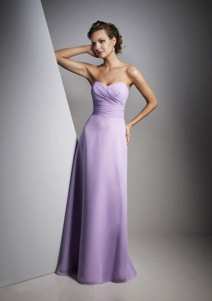 Light purple fit and flare strapless floor length ball gown