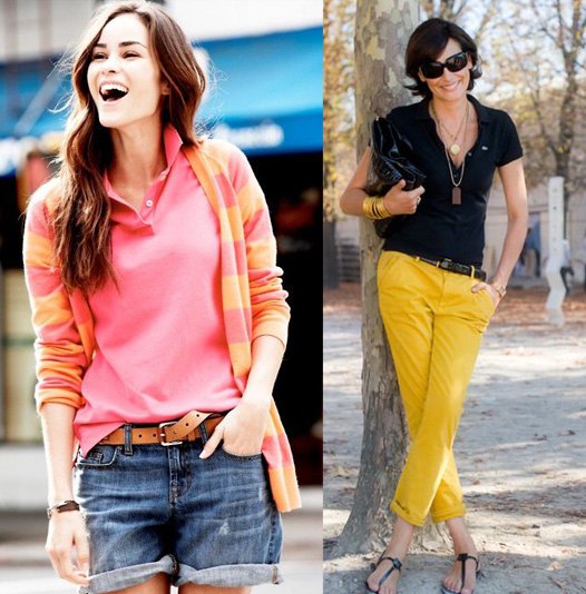 pink and yellow striped cardigan with blue denim shorts with a belt