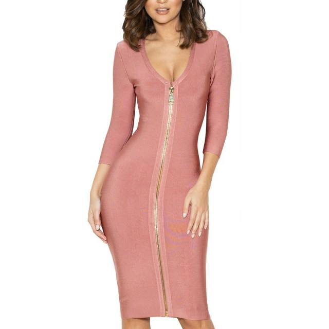 pink bandage dress with zipper