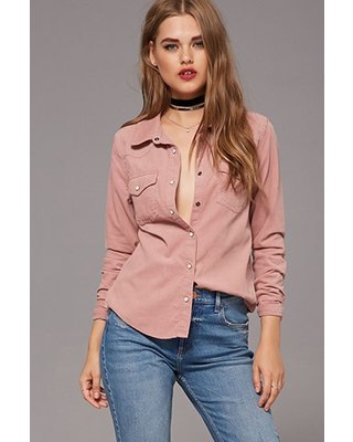 pink cord button above shirt choker